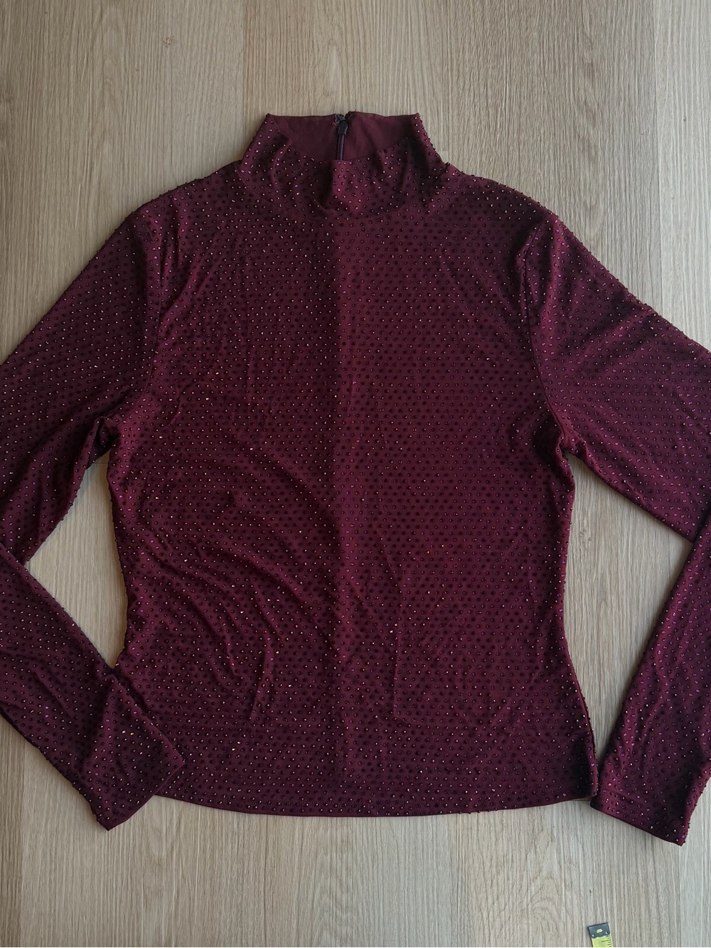 Naked Wardrobe Burgundy Rhinestone Long Sleeve Top Size XL